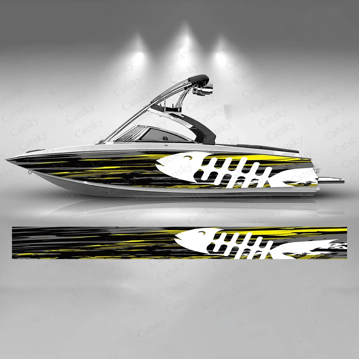 Fish Bones Colorful Geometry Boat Sticker Fashion Custom Fish Boat-Sticker Vinyl Waterproof Boat Wrap Graphic Boat Wrap Decal