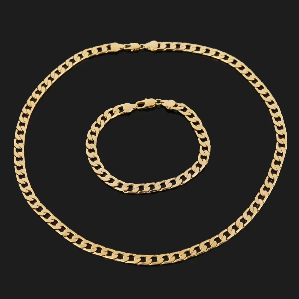New Original 925 Sterling Silver 18K gold exquisite 8MM geometry bracelets neckalce for women men fashion designer jewelry set