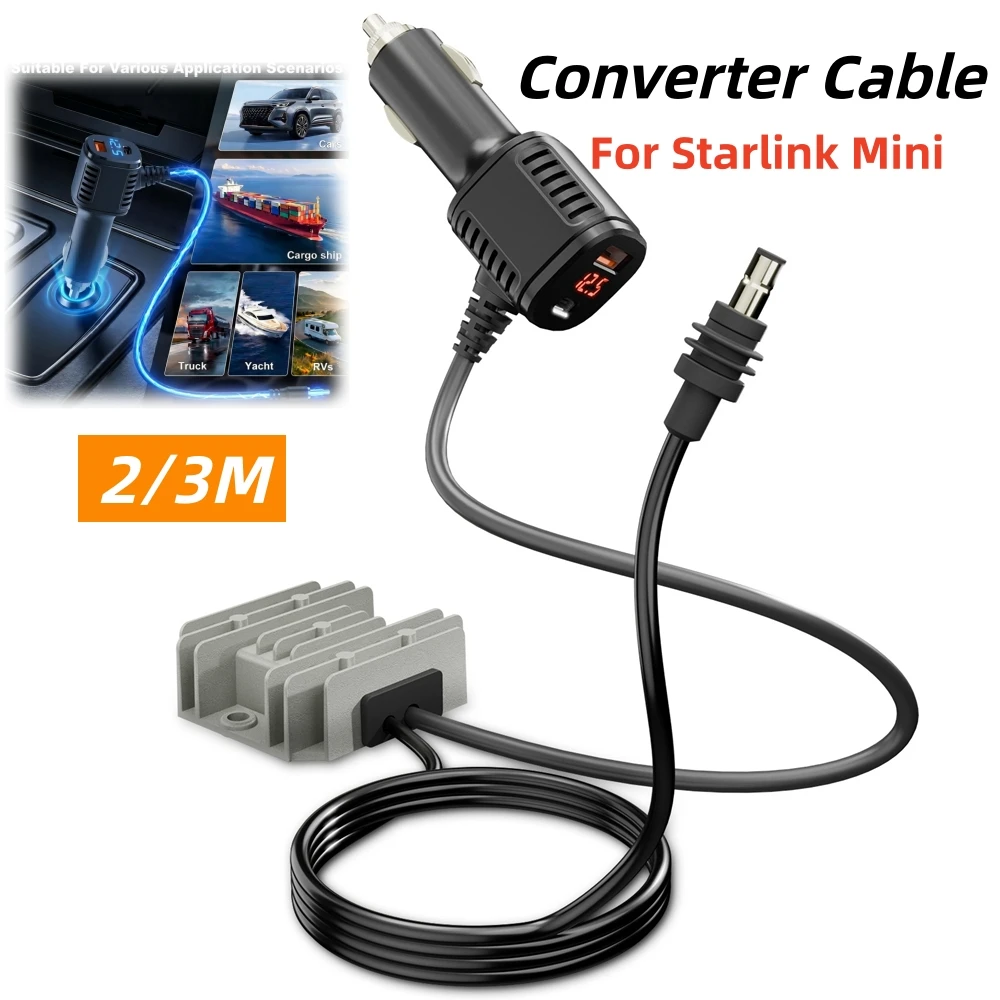 For Starlink Mini Power Adapter 12V-24V to 30V 3.5A Step Up Converter USB Car Cigarette Lighter Charger with Digital Voltmeter