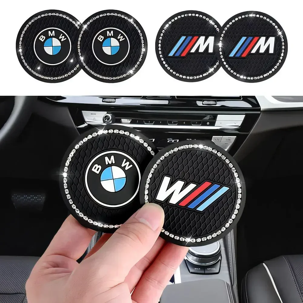 2pcs Car Coaster Water Cup Bottle Holder Diamond Rubber Non-Slip Pad Mat For Bmw M Performance M3 M5 M6 E46 E90 E60 G30 E92 E91