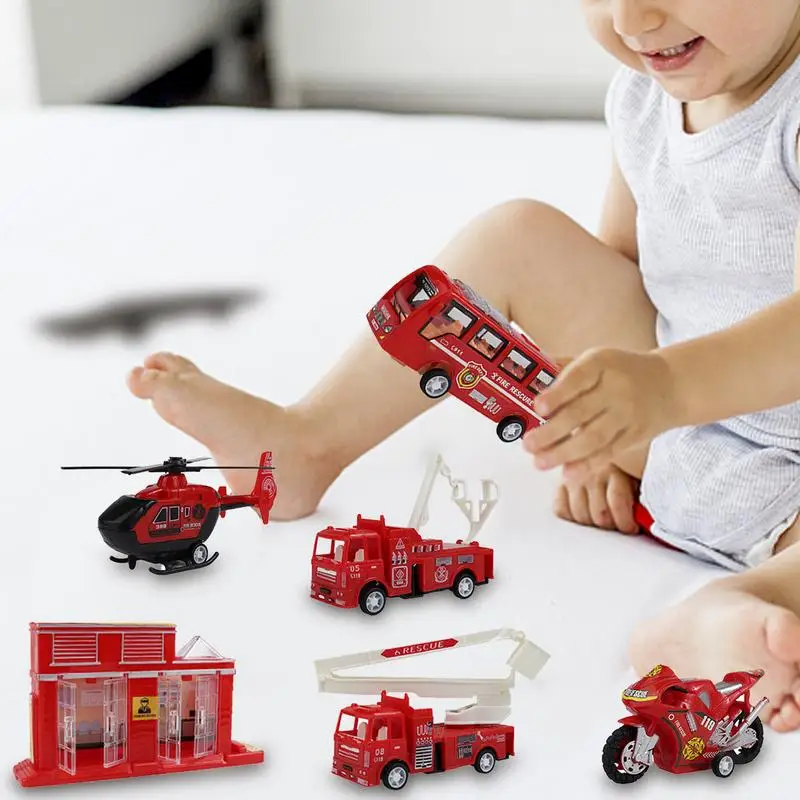 Brinquedo do motor de incêndio para crianças, carros de fricção, Firetruck, brinquedos do veículo, cultivar interesse, grandes presentes, casa, 13pcs