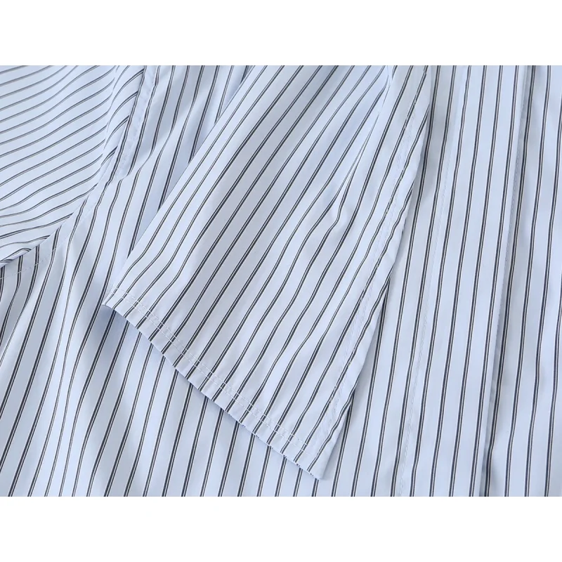Damen Herbst Hellblaue Vertikal Gestreifte Bluse mit Schleifenkragen, Langen Ärmeln, Knopfleiste, Elegante Büro- und Pendler-Bluse – Detail 4