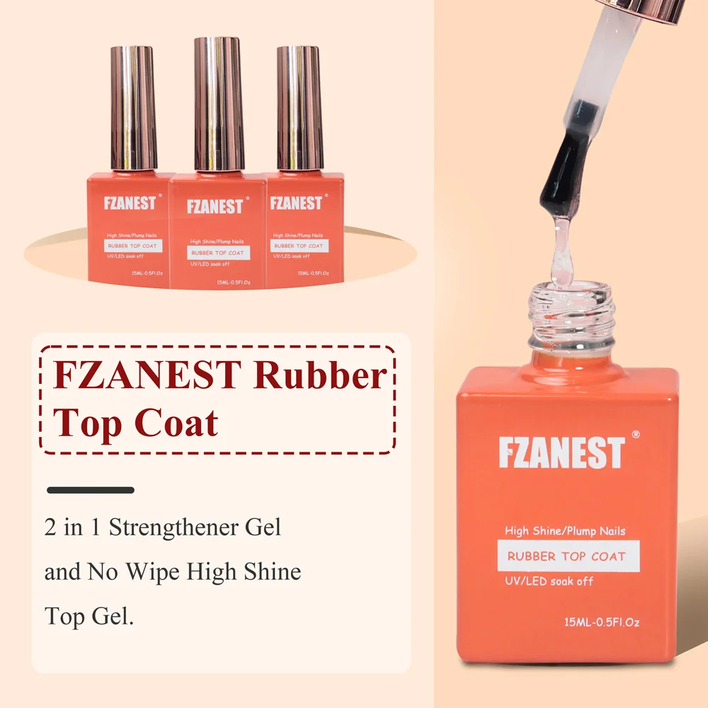 Fzanest Rubber Top Coat 15Ml Gel Nagellak Ultra Glans Niet Afvegen Dikke Top Coat Versterkt Verbeterde Plumping Natrual Nagel