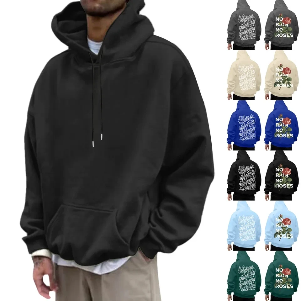 

Mens Hoodies 2025 Streetwear Fashion Rose Printed Hooded Sweatshirt Graphic Hoodie Male Trendy Casual Hoody Pullover Man Clothes