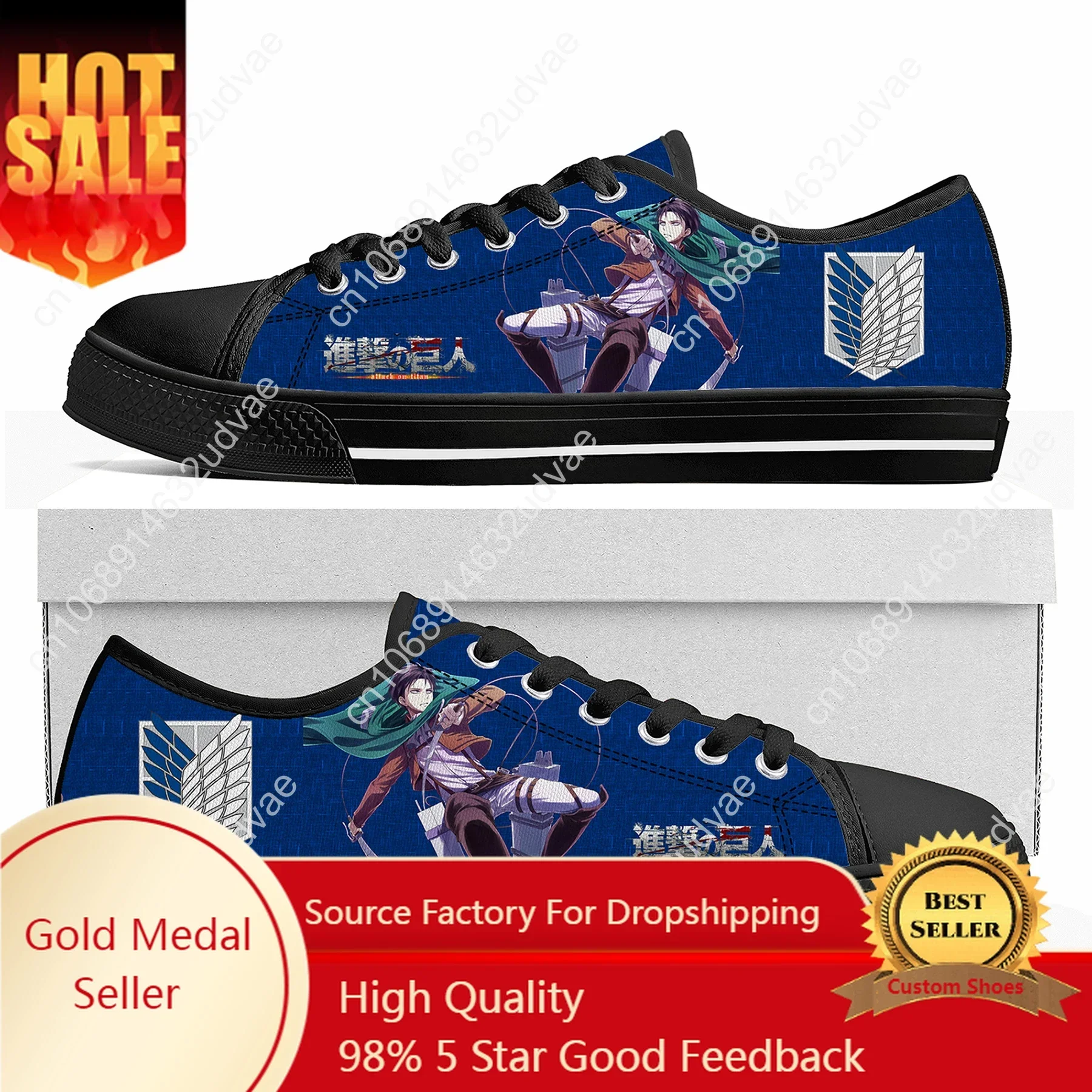 Anime Attack on Titan Levi Ackerman Low Top Sneakers Mens Womens Teenager High Quality Canvas Sneaker Couple Shoes Custom Shoe