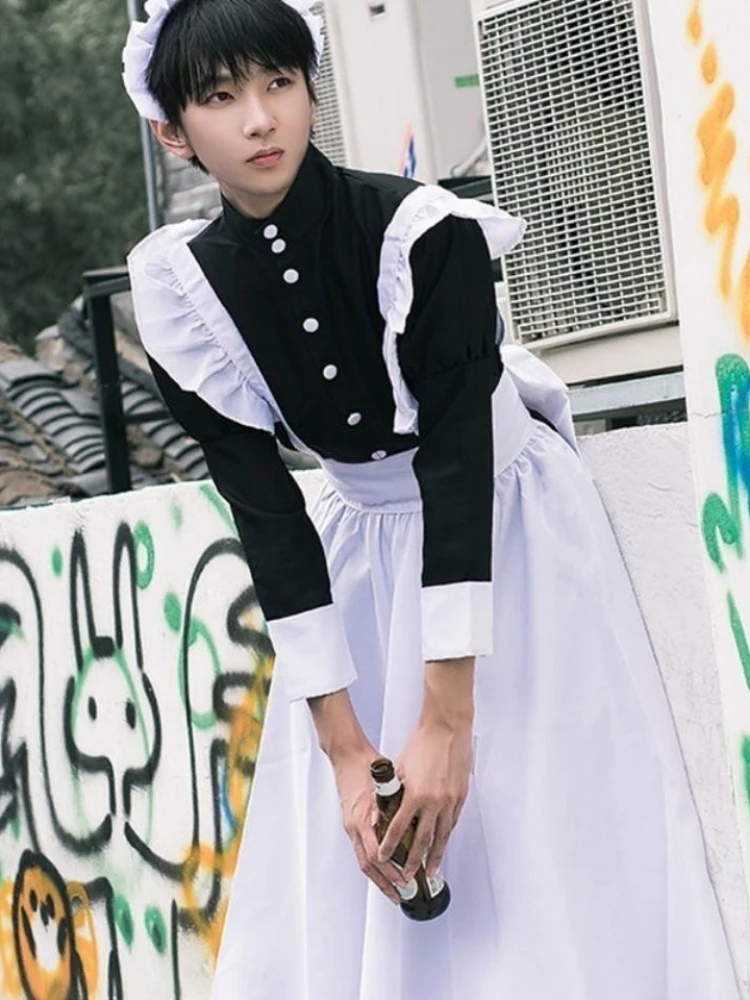 メイドコスチューム 女性用 男性用 日常コスプレ 可愛い ロリータドレス アニメメイド服 ロリ 黒 ユニセックス ロングドレス ファッション 女性用