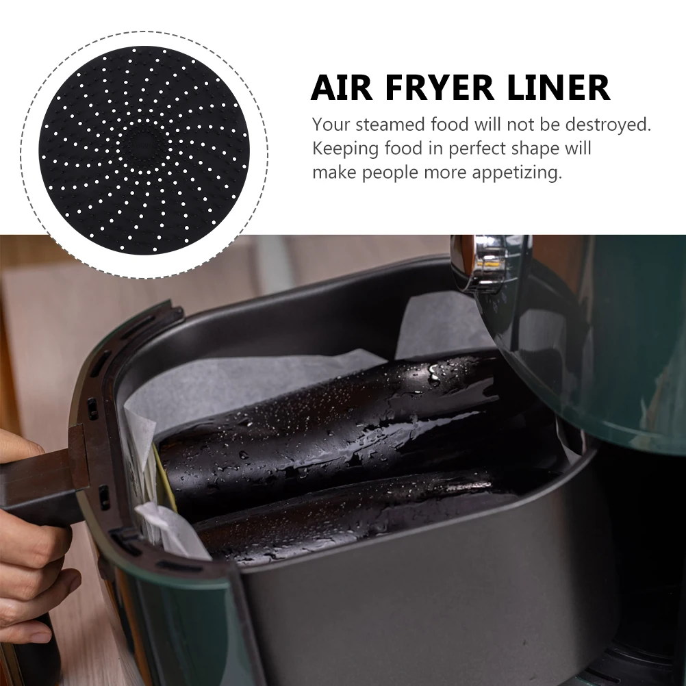 

2 Pcs Silicone Lining Air Fryer Mat Hollow Design Baking Steamer Food Liner Pad Round Liners Reusable Cushion Non-stick