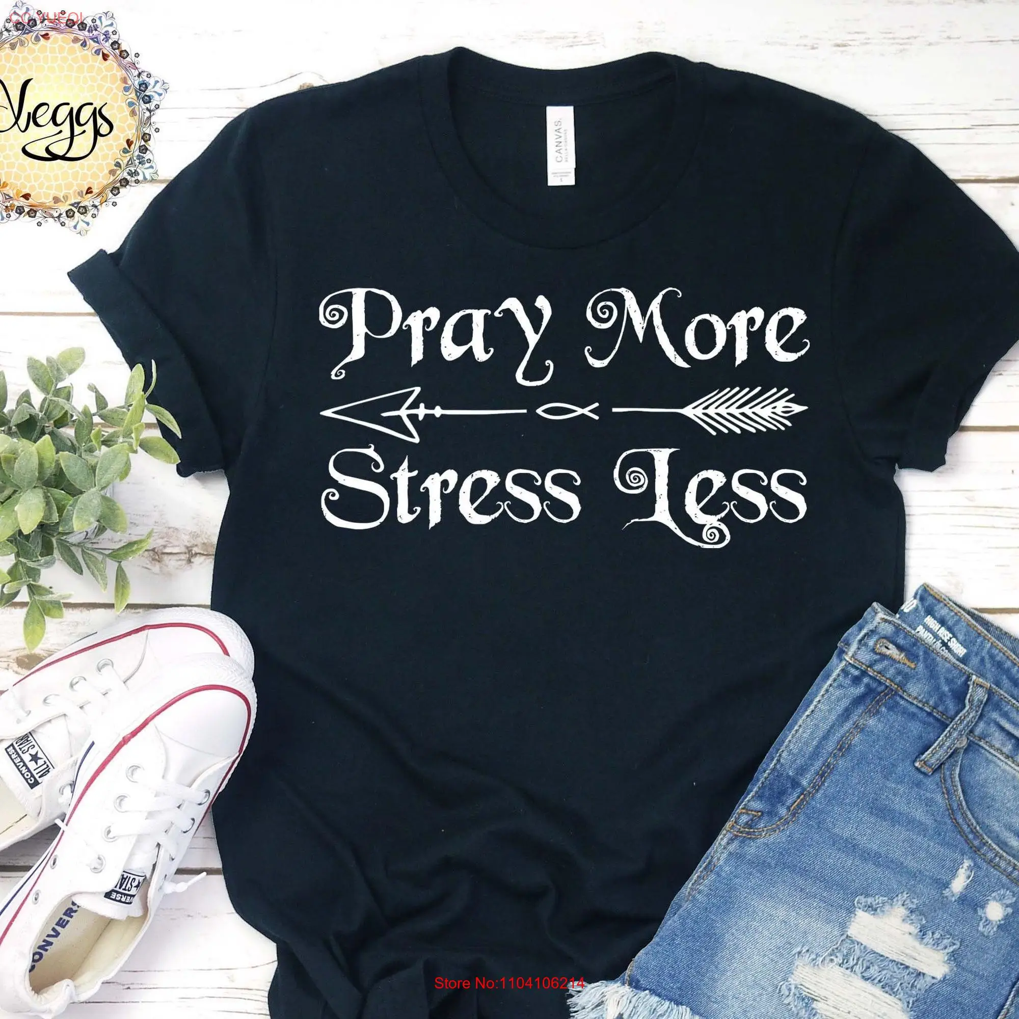 Pray T Shirt Stress Relief Christian Prayer Jesus Faith Over Fear s Inspirational long or short sleeves