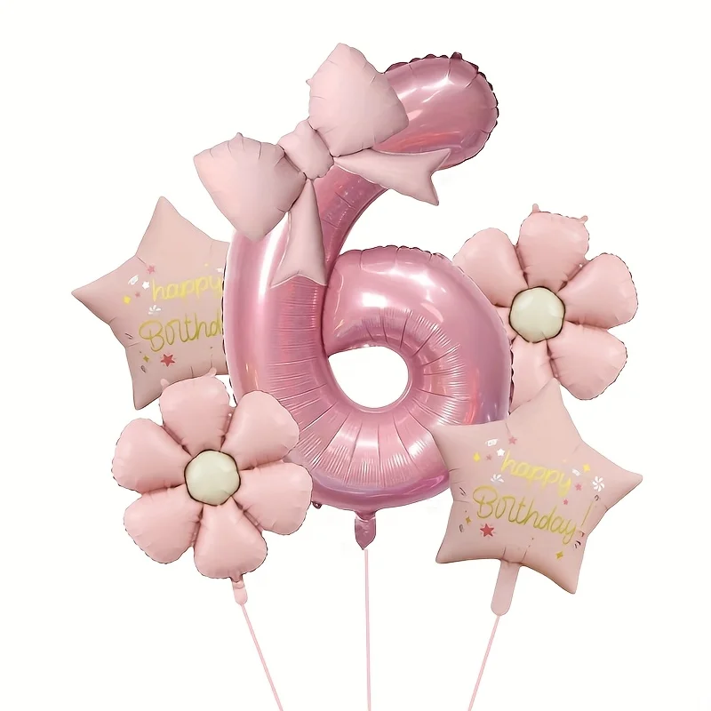 6 Stück Schleife Gänseblümchen Ballon 32 Zoll Rosa Nummer 0-9 Geburtstag Ballon Set Festival Party Dekoration Foto Requisiten Tauflagenzubehör