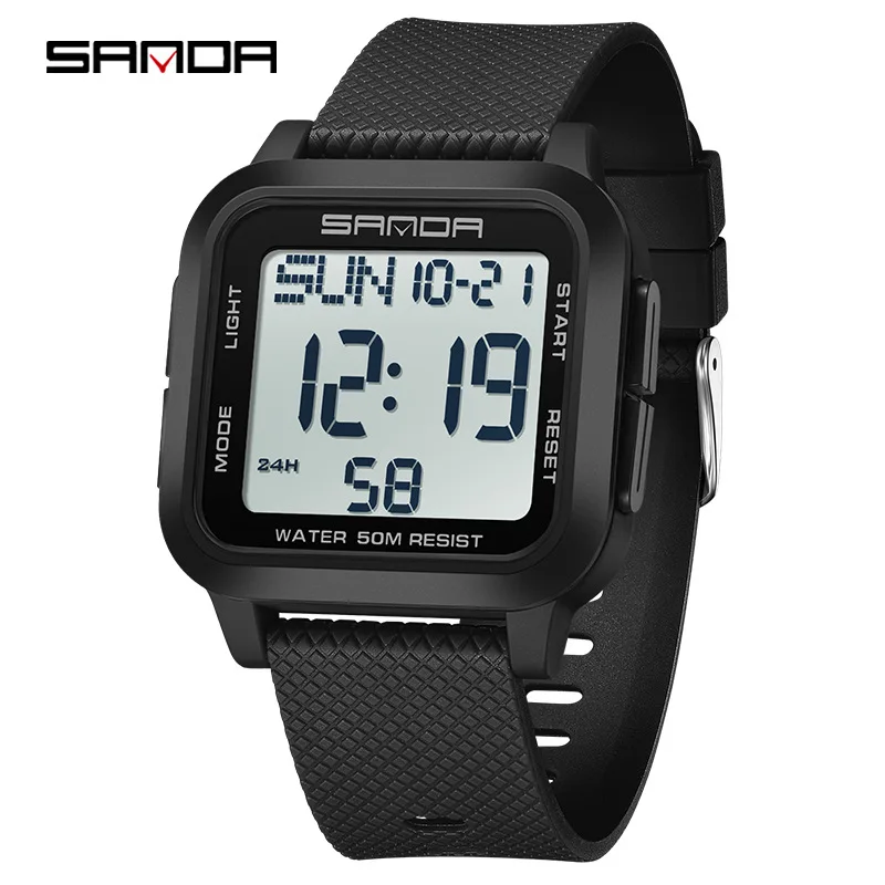 SANDA-reloj electrónico para hombre, cronógrafo de pulsera sencillo e informal, resistente al agua, con alarma cuadrada, a la moda, 2194