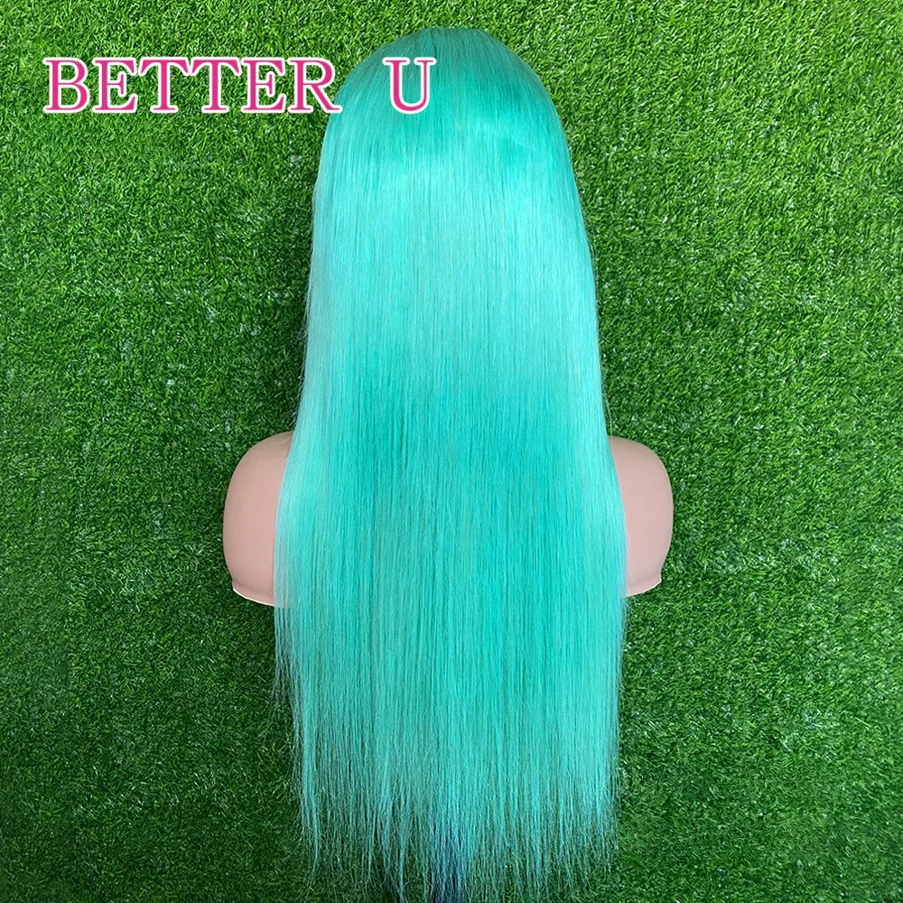 باروكة من شعر طبيعي 13X6 باروكات أمامية من الدانتيل للنساء أخضر فاتح مستقيم قبل قطعها شعر برازيلي ملون أشقر باروكات أمامية من الدانتيل 40 بوصة #3