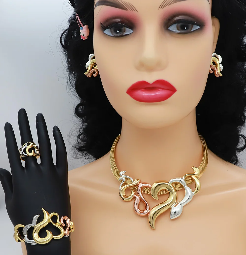 2025 Unique Jewelry Sets For Women Fashion Design Colorful Flame Pendant Necklace Earring Bracelet Ring 2025 New Fashion Set
