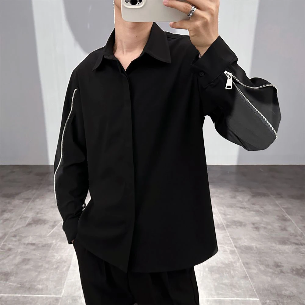 Men Spring Y2k Shirt Side Zipper Casual Shirt Streetwear Fashion Nightclub Stage Performance Long Sleeve Top Men'S Clothing 2026