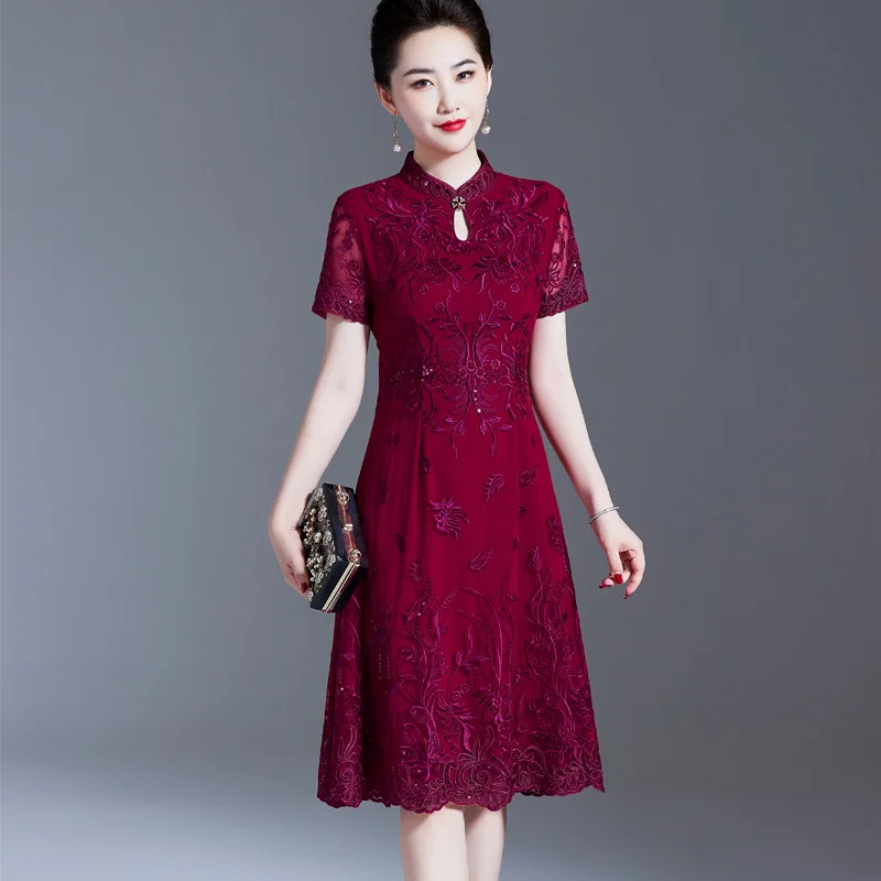 Yourqipao Chinese Wedding Cheongsam 4 Colors Simple Big Swing Mother's Wedding Banquet Dress Cocktail Gowns