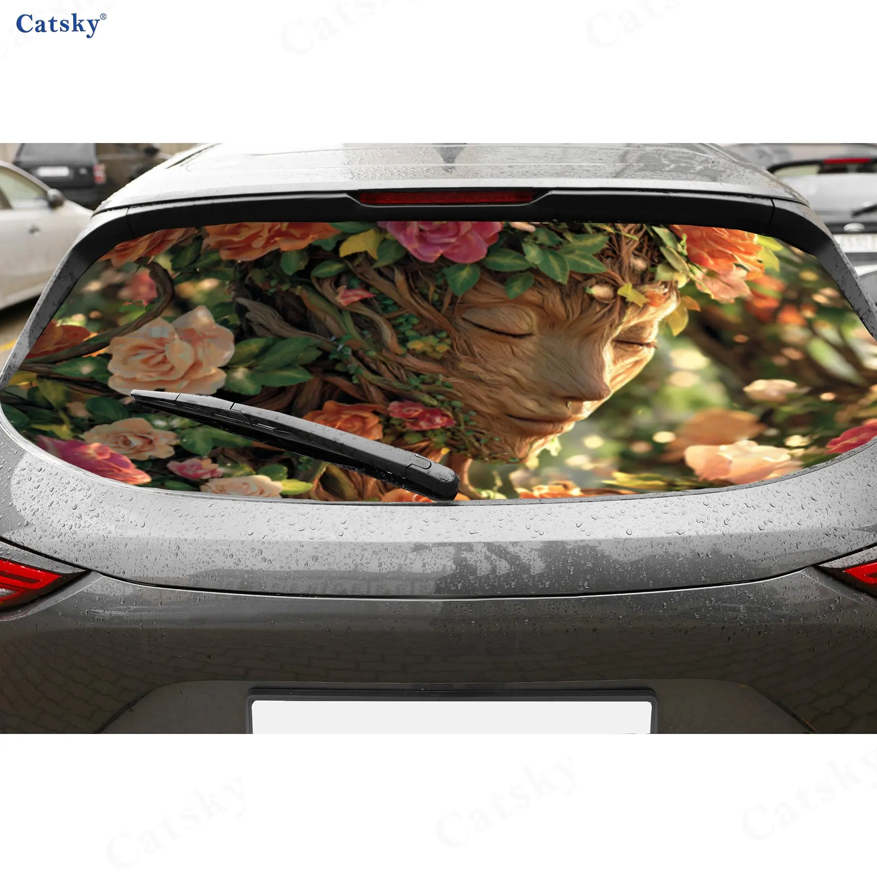 

Forest Style Plant Face Floral PVC Perforated Car Vinyl Wraps, Durable Car Windshield Sticker, Waterproof Car Window Decal