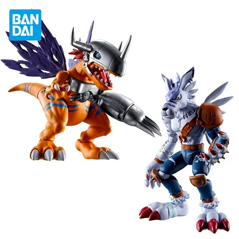 Original Bandai Digimon Anime Figure Palm Series Metal Greymon Were Garurumon Action Figure Toys for Kids Gift Collectible Model