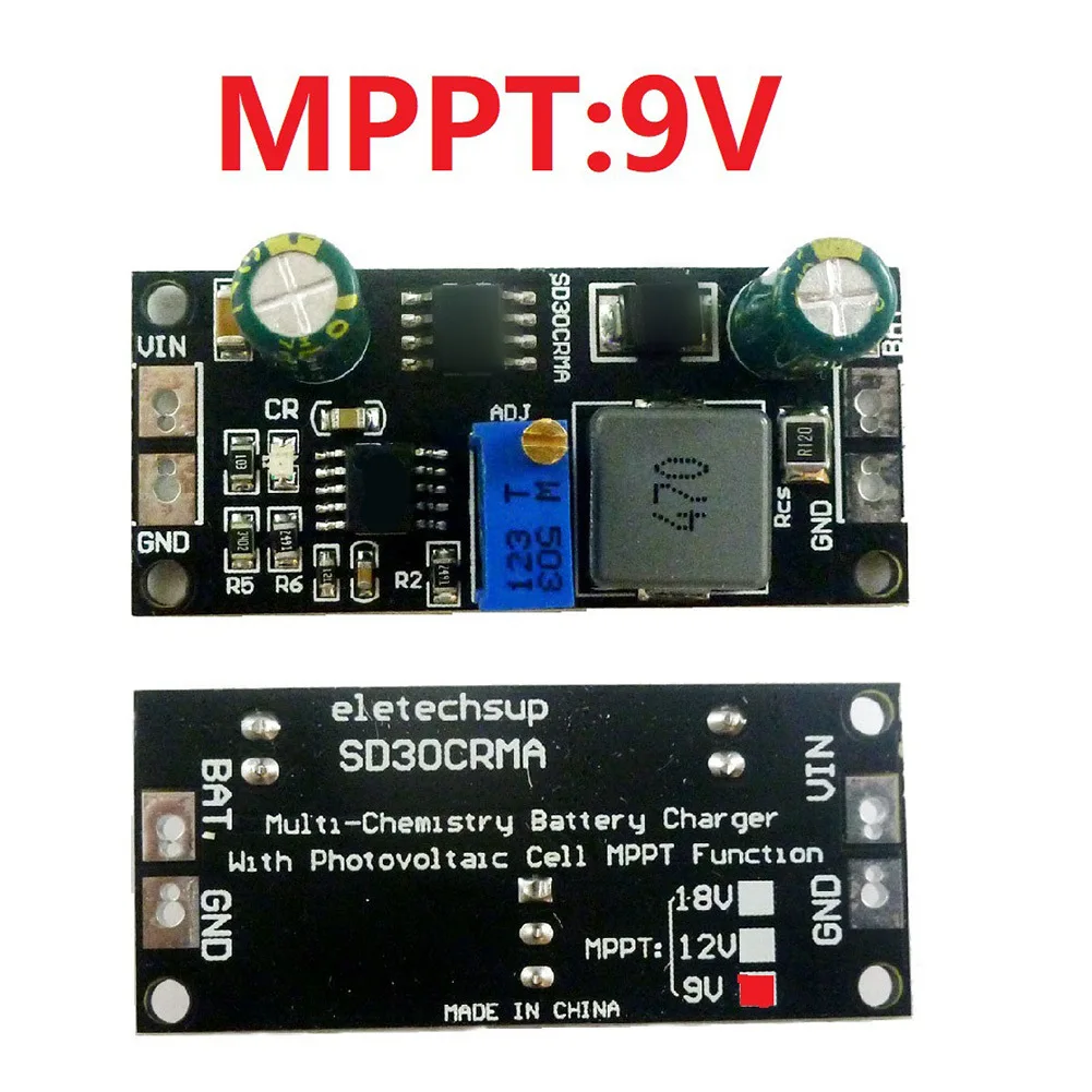 

Контроллер заряда MPPT SD30CRMA для солнечных панелей и литиевых аккумуляторов 9В, 12В, 18В