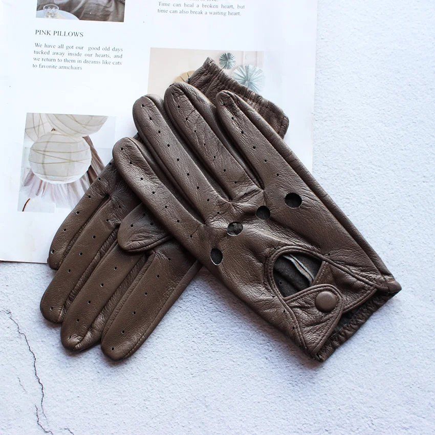 Women's Summer Full Finger Leather Gloves Breathable Single-Layer Sheepskin Fashionable Short Motorcycle Riding Gloves