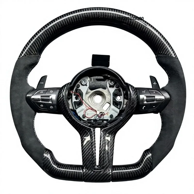 Carbon Fiber   Steering Wheel with Blue Top Stripe     Y002