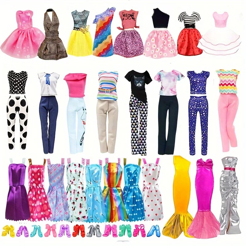  30Pcs Set of Doll Dress With Matching Suit Stylish Skirt Blouse Pant Suit Mermaid Dress Strappy Skirt Shoes 11.5In Barbies Doll