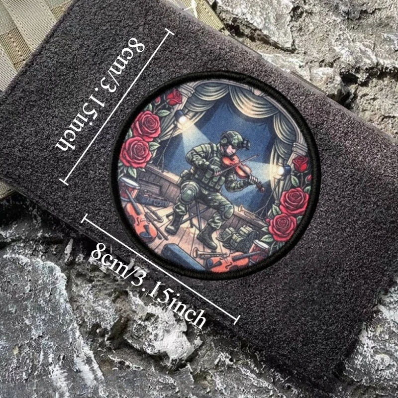Soldier Playing Violin Patch Tactical Morale Badge Printed Hook and Loop Backpack Clothing Decorative Stickers Armbands