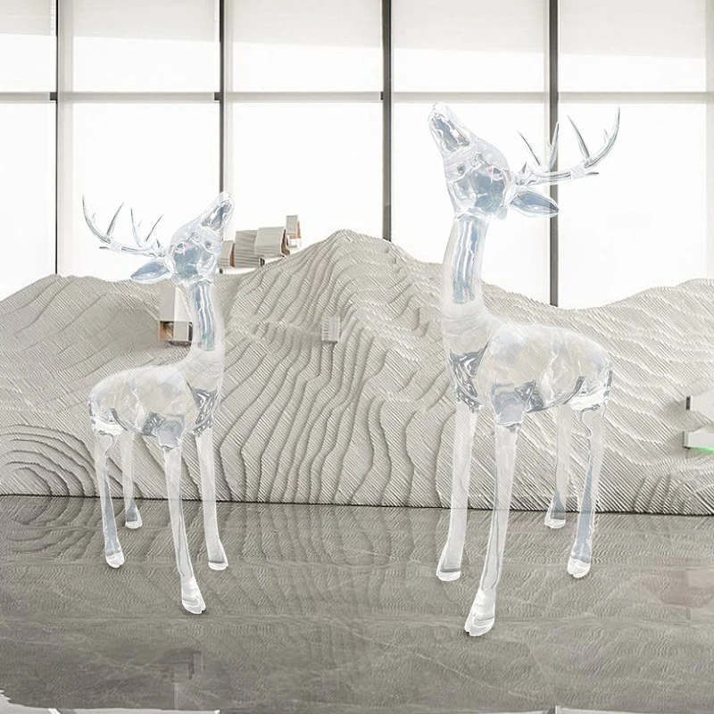 Shopping Mall Hotel Club Lobby Transparent Resin Sika Deer Animal Sculpture Elk Floor Ornaments