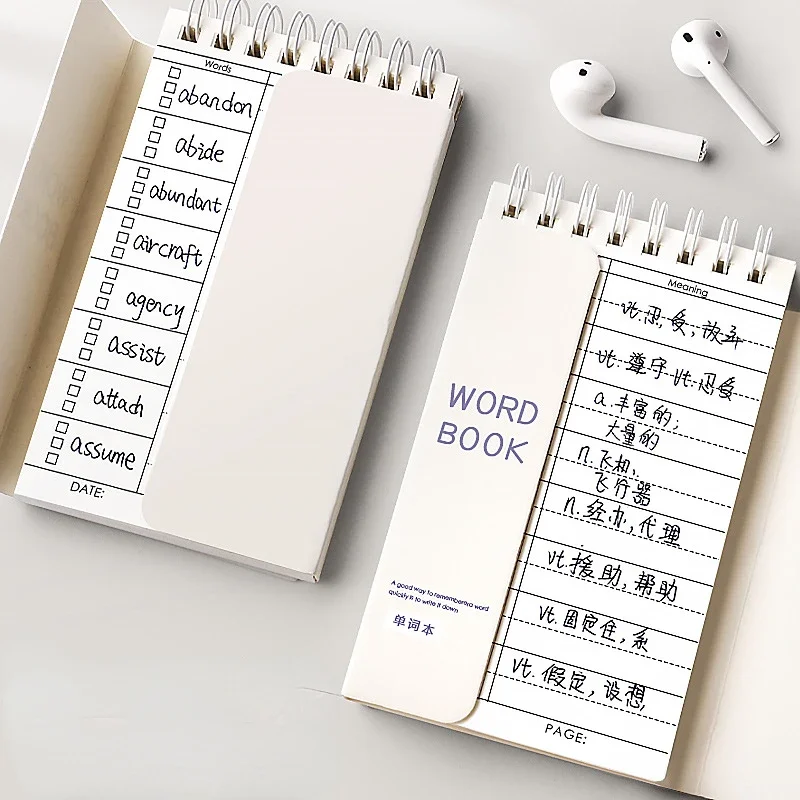 4Pcs 87 Page Portable Vocabulary Memory Notepad - Shorthand Spiral Notebook for Planning and Memorization with Cover-Up Feature