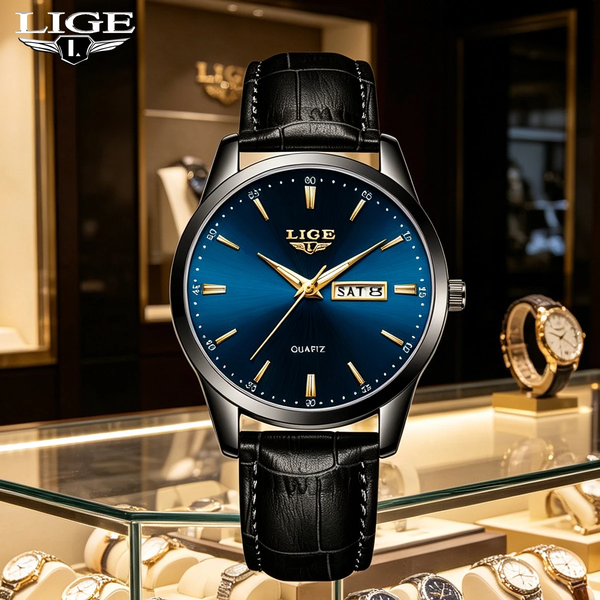 Smartwatch Military Watches For Men - LIGE 남자 시계 패션 가죽 스트랩