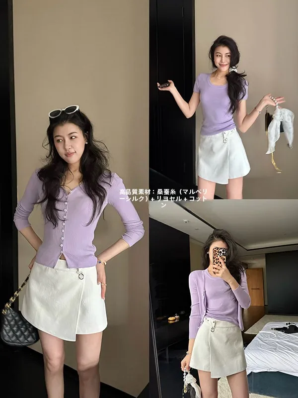 

Zhang a Xing Soft Light Filter Short Sleeve Knitted T-Shirt Cover up Women's Fashion Casual Wear High Elasticity round Neck S...