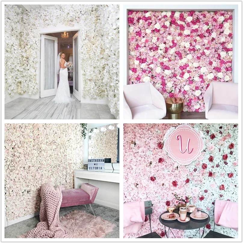 Silk Rose Flowers 3D Backdrop Wall Wedding Decoration Artificial Flower Wall Panel for Home Decor Backdrops Baby Shower Lavender