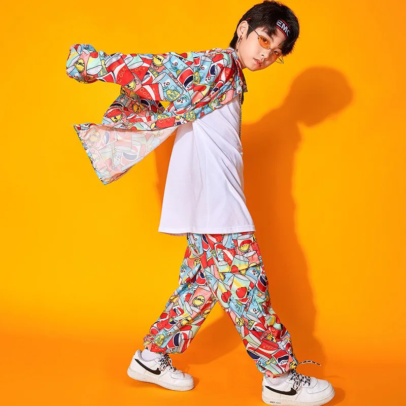 

Kid Kpop Hip Hop Clothing Print Shirt Top White Long Sleeve Tee Streetwear Jogger Pants for Girl Boy Jazz Dance Costume Clothes