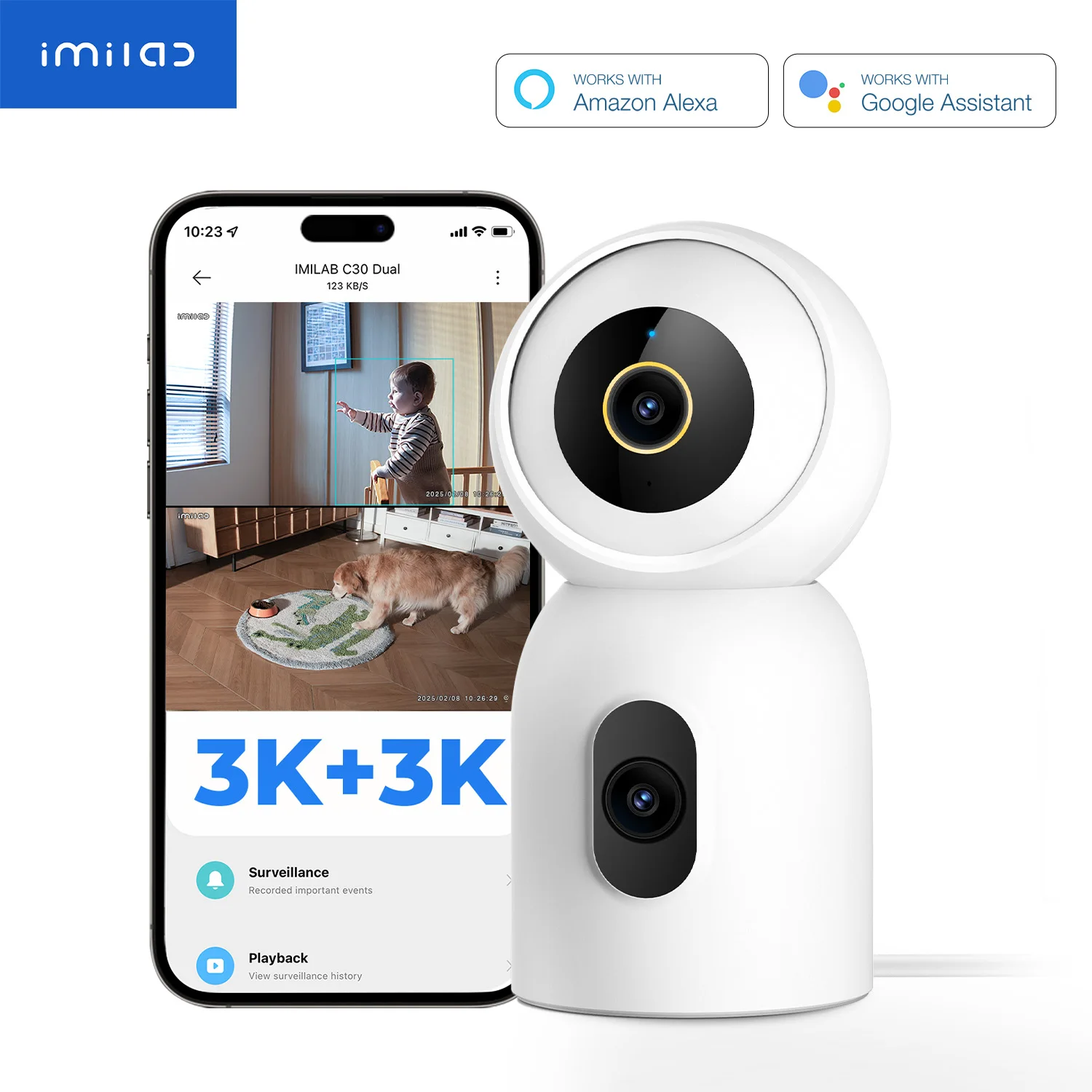 IMILAB Dual 3K Baby Monitor WiFi Camera for Home Security Protection with AI Detection Human Tarcking 360° PTZ Night Vision