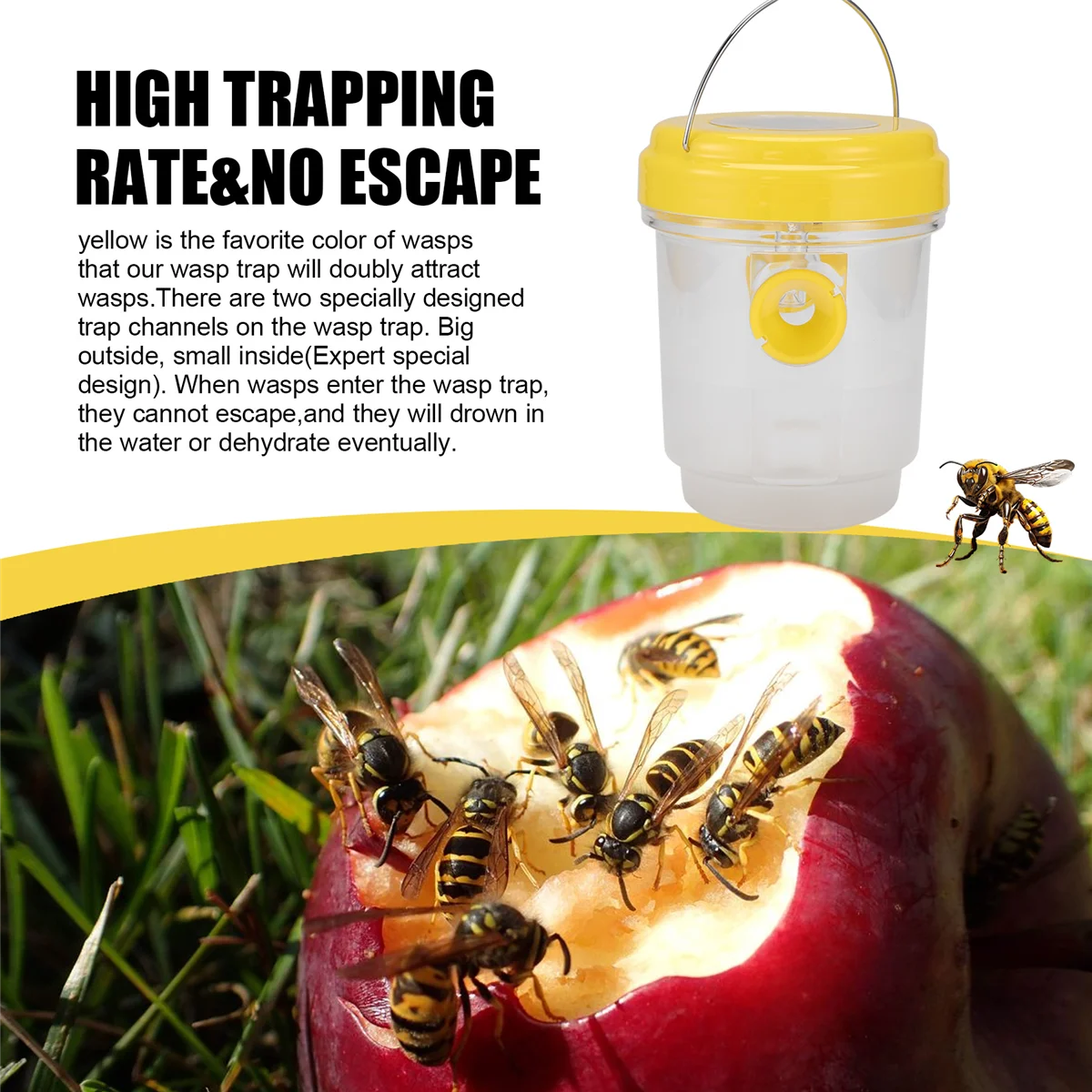 A03V 2 パック ソーラーワスプトラップ 屋外吊り下げ、ライト付きワスプキャッチャー吊り下げ イエロージャケット、スズメバチ、ミツバチ、スズメバチトラップ用