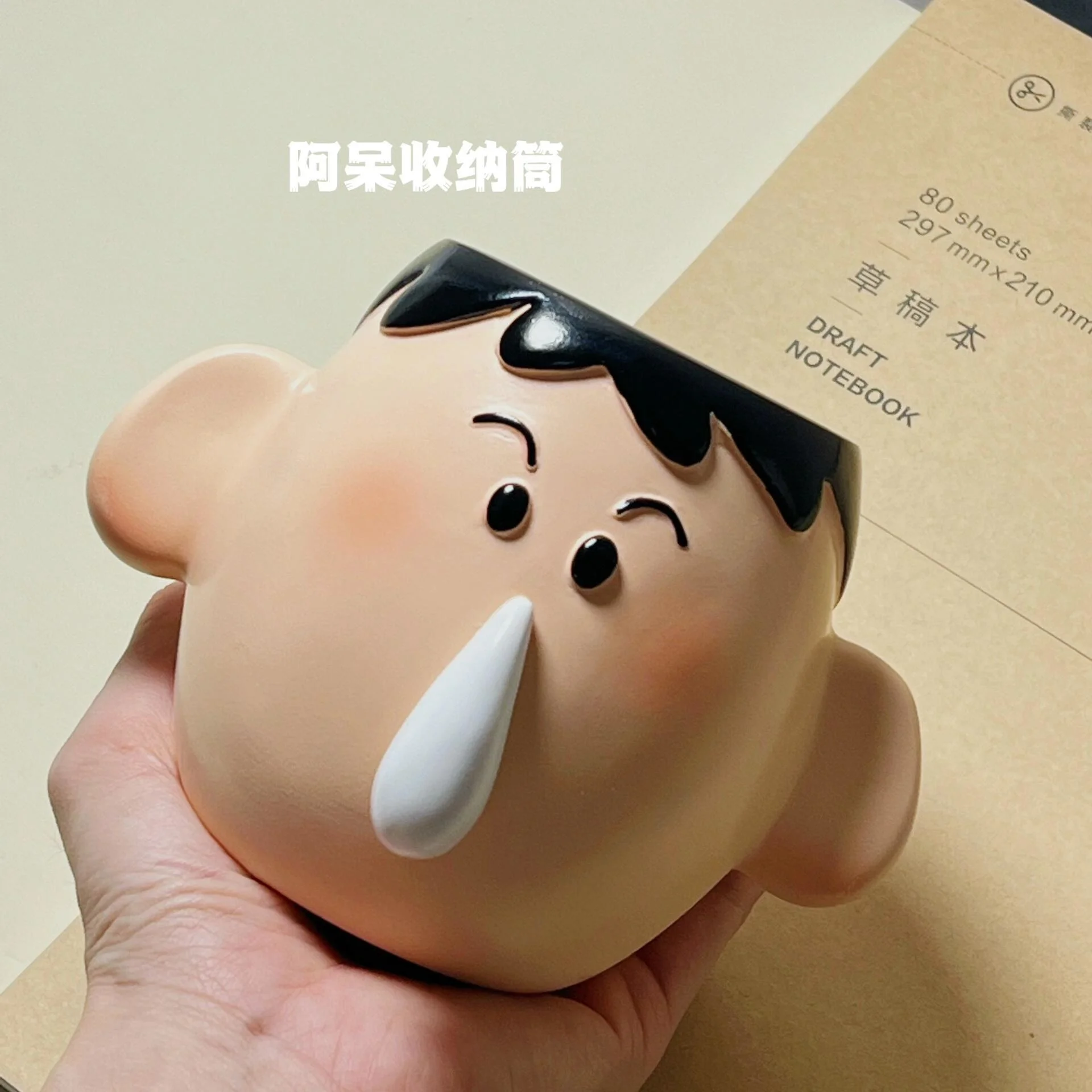 Cute Cartoon Head Pen Holder for Desk with Big Nose Design Funny Resin Organizer Decorative Pencil Pot for Girls Study or Office