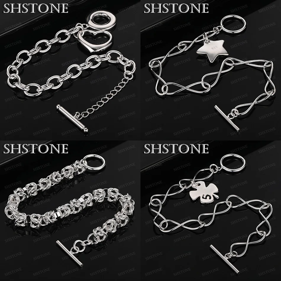 

New 925 Sterling Silver Heart Four-Leaf Clover Star Keel Chain Bracelets Birthday Party Fashion Cute Jewelry Accessories