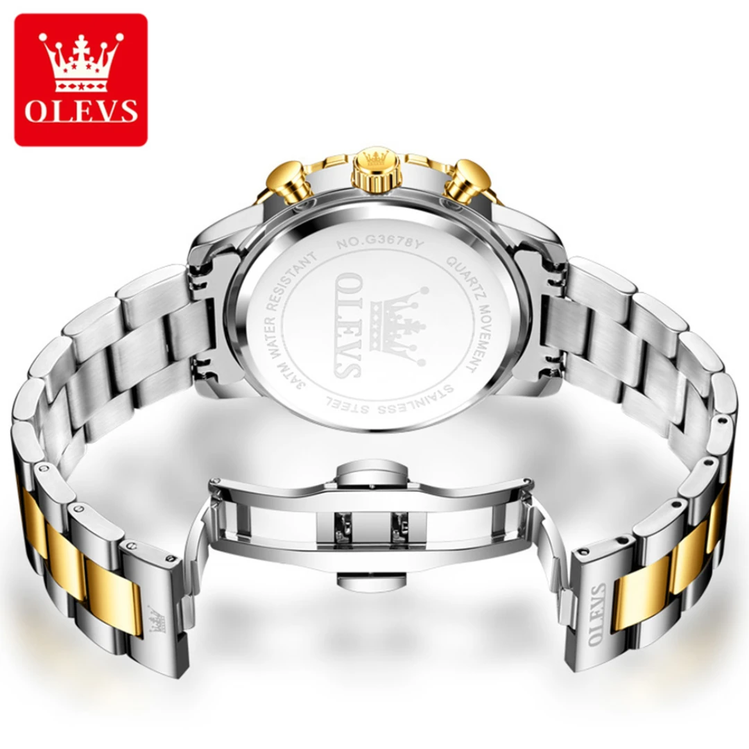 OLEVS 3678, модные кварцевые часы, подарок, ремешок для часов из нержавеющей стали, наручные часы с круглым циферблатом, календарь фазы Луны, малая секунда