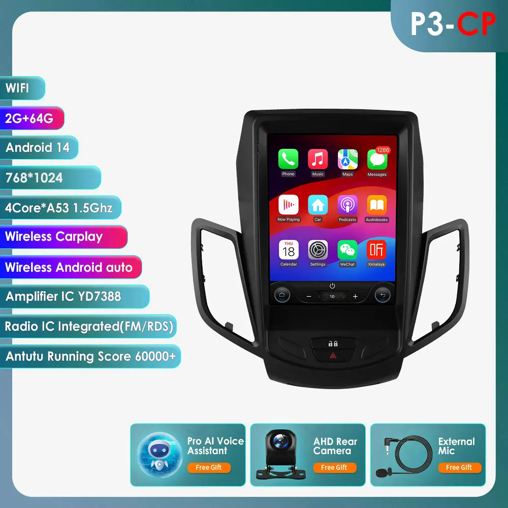 Android autoradio voor Ford Fiesta 2009-2017 autoradio multimediasysteem GPS Carplay 6115 Intelligent 9.7 inch verticaal scherm speler