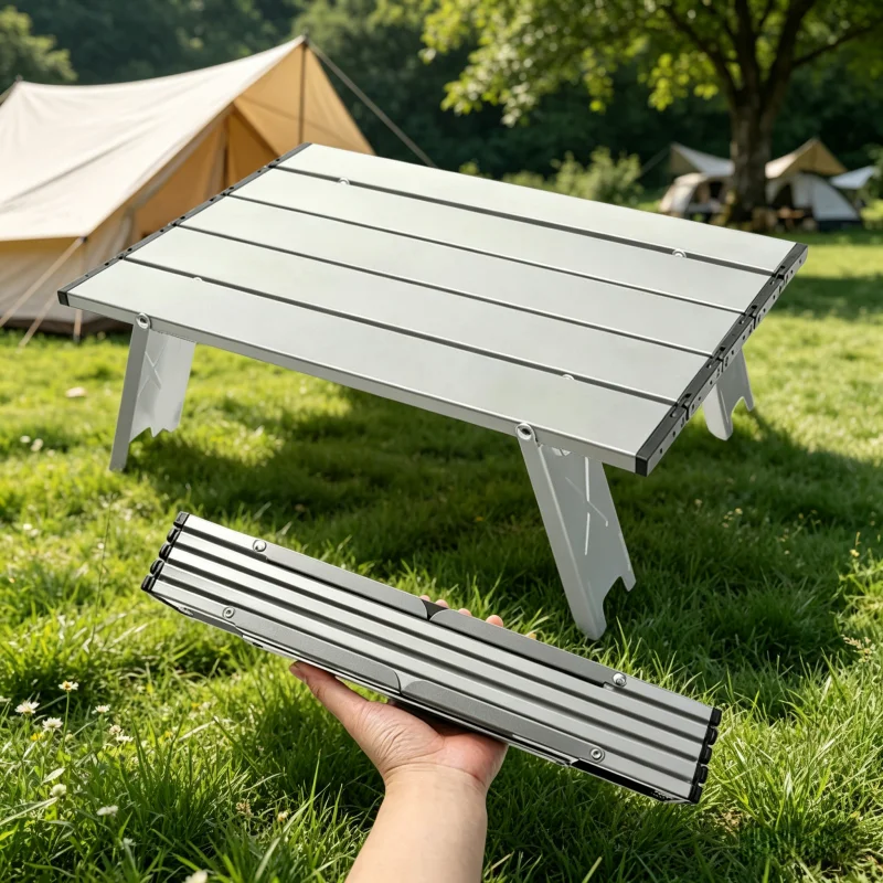 Mesa de Camping Plegable Ultraligera y Ajustable, Mesa de Picnic de Aleación de Aluminio para Pesca, Camping, Senderismo y Barbacoa