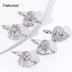 Wholesale Rhodium Plated Leaf Pendant Pinch Bail Clasps With Ring,Brass Pinch Clips Connector For DIY Jewelry Making Supplies