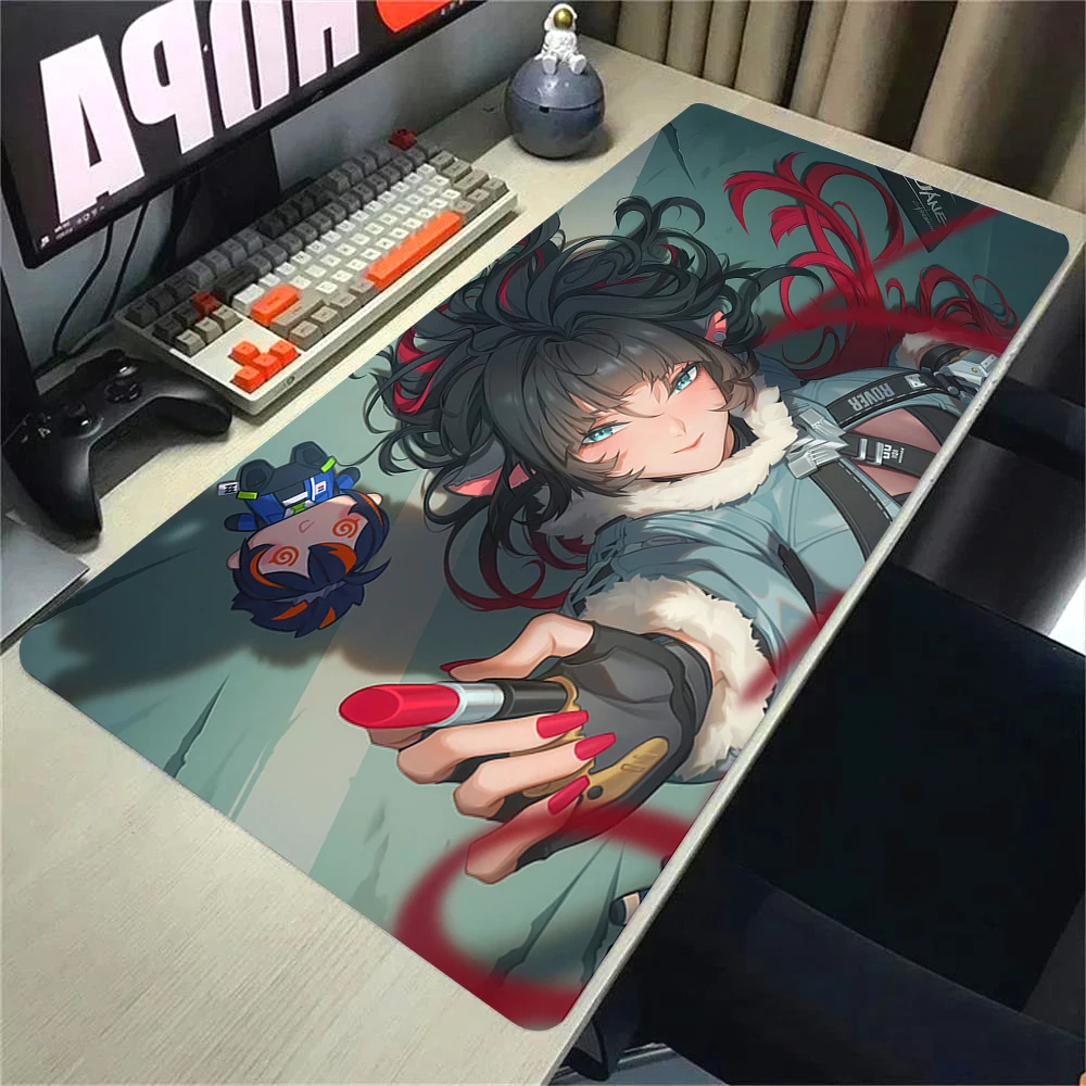 XXL 90X40CM Kawaii Urban Action Anime Girl Gaming Mouse Pad Non Slip Rubber Stitched Edge Desk Mat For PC Laptop Office Gift