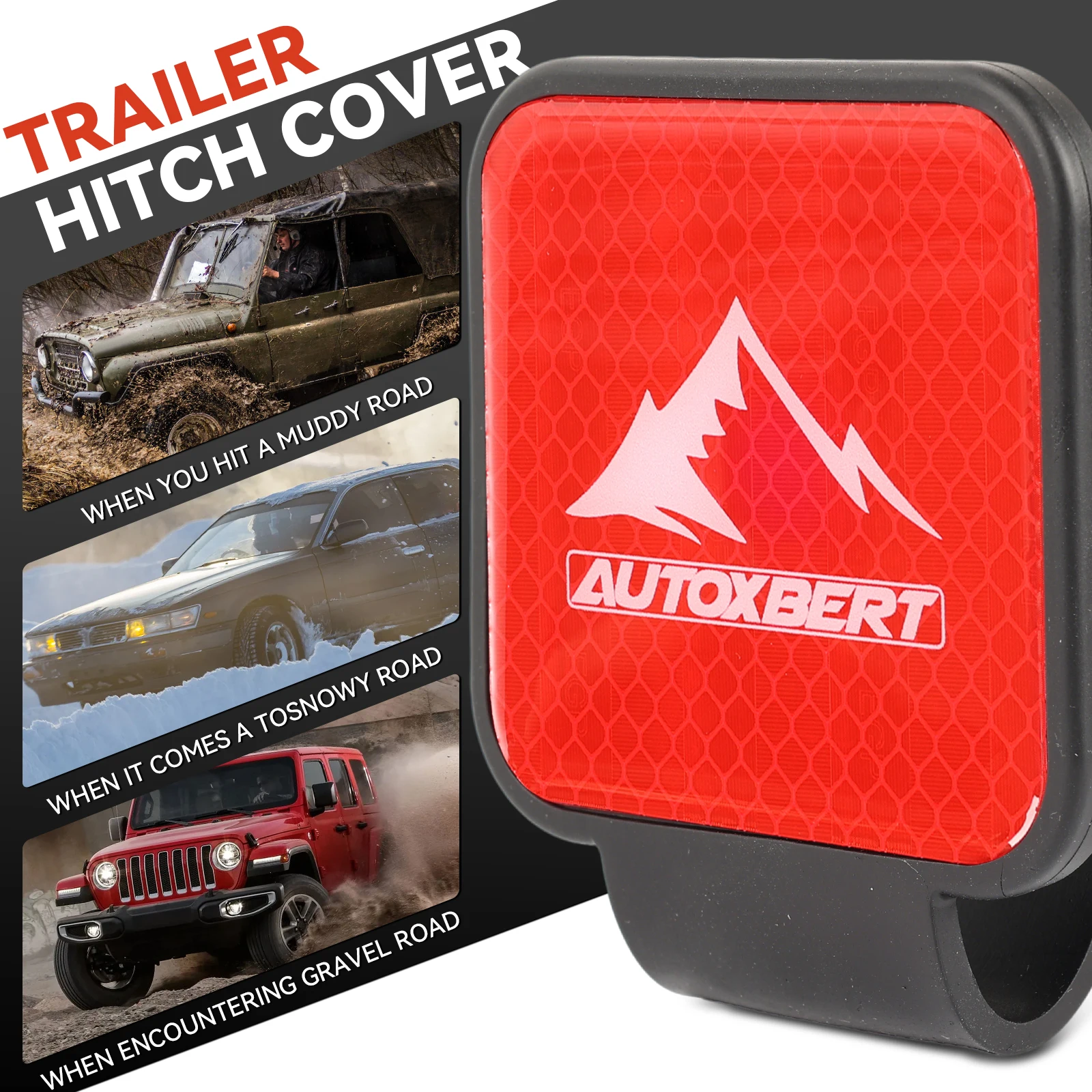 2'' Inch Safety Reflector Trailer Hitch Cover Tube Cap Plug Receivers For Ford Toyota Jeep Nissan Chevrolet Ram Dodge ATV Red