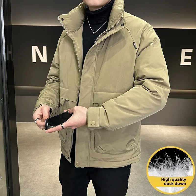 

Mens Warm Down Jacket with A Stand-up Collar Fashionable and Versatile Retro Workwear Cotton-padded Jacket for Autumn and Winter