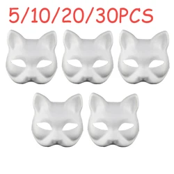 5/10/20/30 pz maschere di polpa di embrione bianco maschere di gatto in bianco fai da te maschera di Halloween animale mezza maschera maschera maschera Cosplay