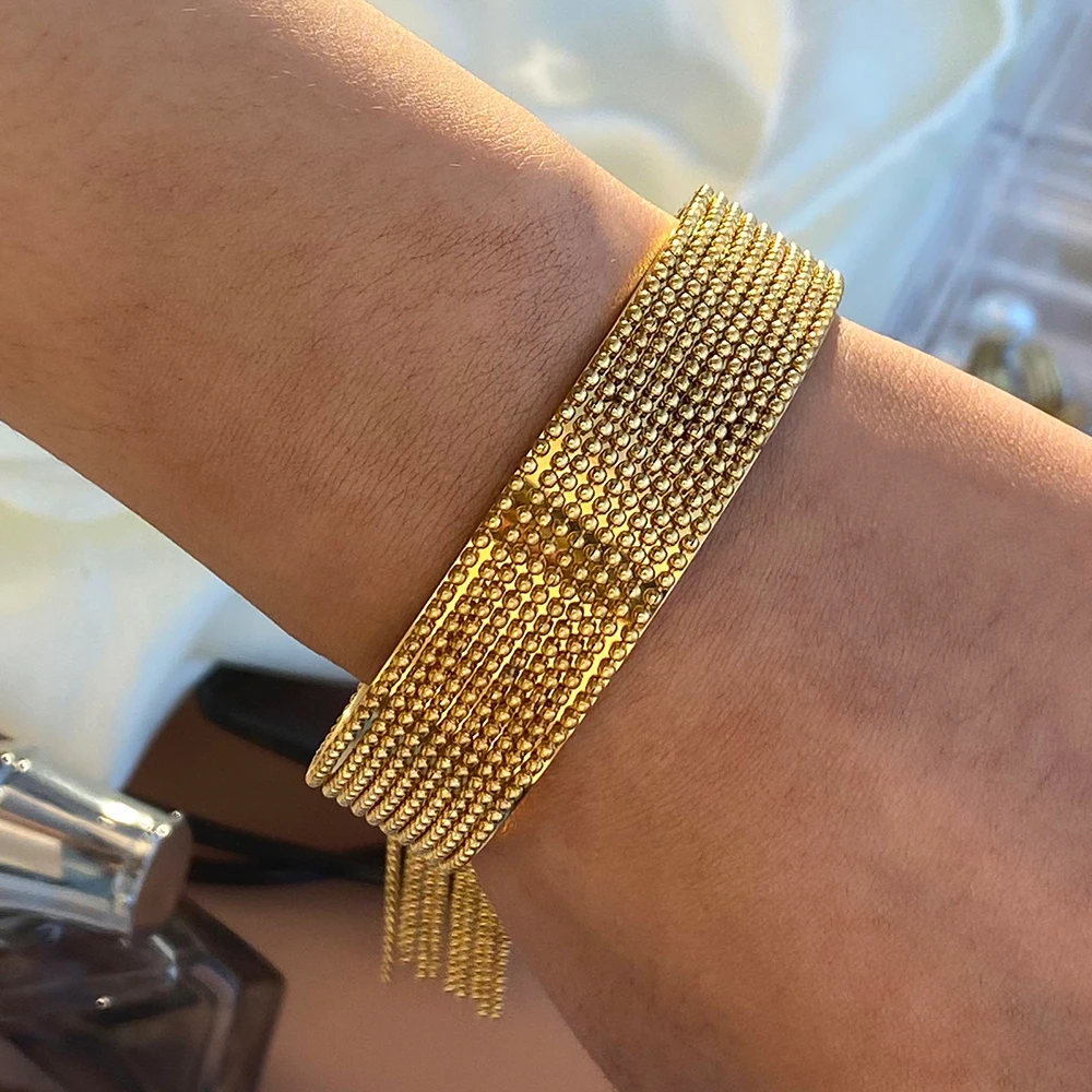 18k Gold Plated Stainless Steel Fashionable And Personalized Round Tassel ​Bangle Cuff Bracelet Bijoux Femme Waterproof Jewelry