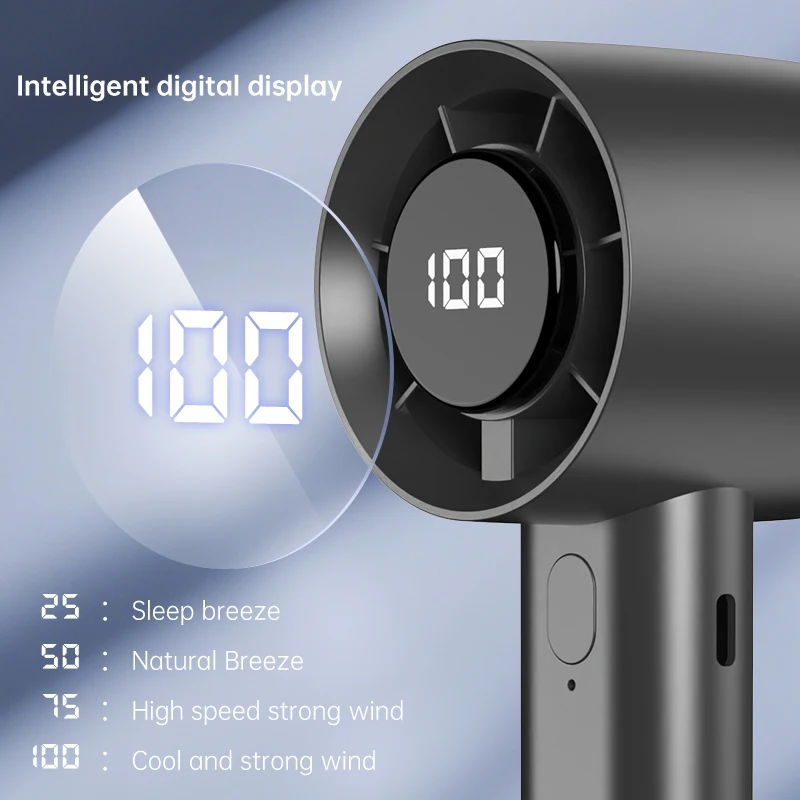 휴대용 핸드 헬드 팬 100 속도 USB 충전식 전기 팬 디지털 디스플레이 홈 여행 야외 캠핑 소형 냉각 팬