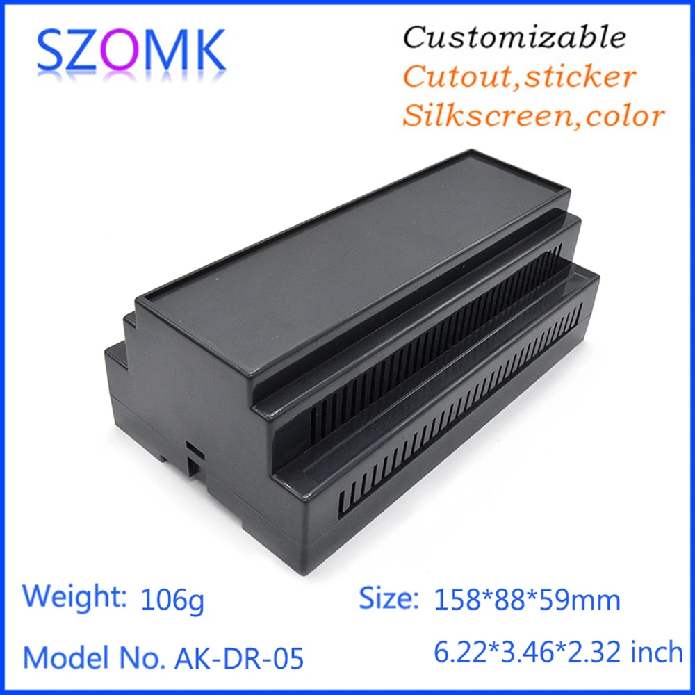 

6 pcs, electronics plastic din rail box 158*88*59mm abs plastic electrical boxes szomk 2016 plastic enclosure pcb instrument box