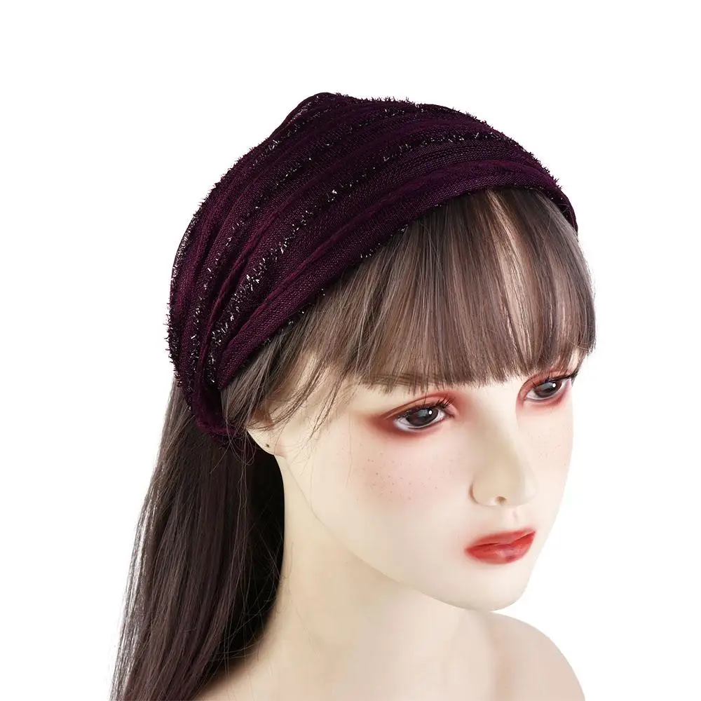 Band Shiny Cloth Mother Hair Hoop Shiny Stripe Non Slip Sequin Mesh Hairbands Women Headband Korean Headwear Wide Hair Band