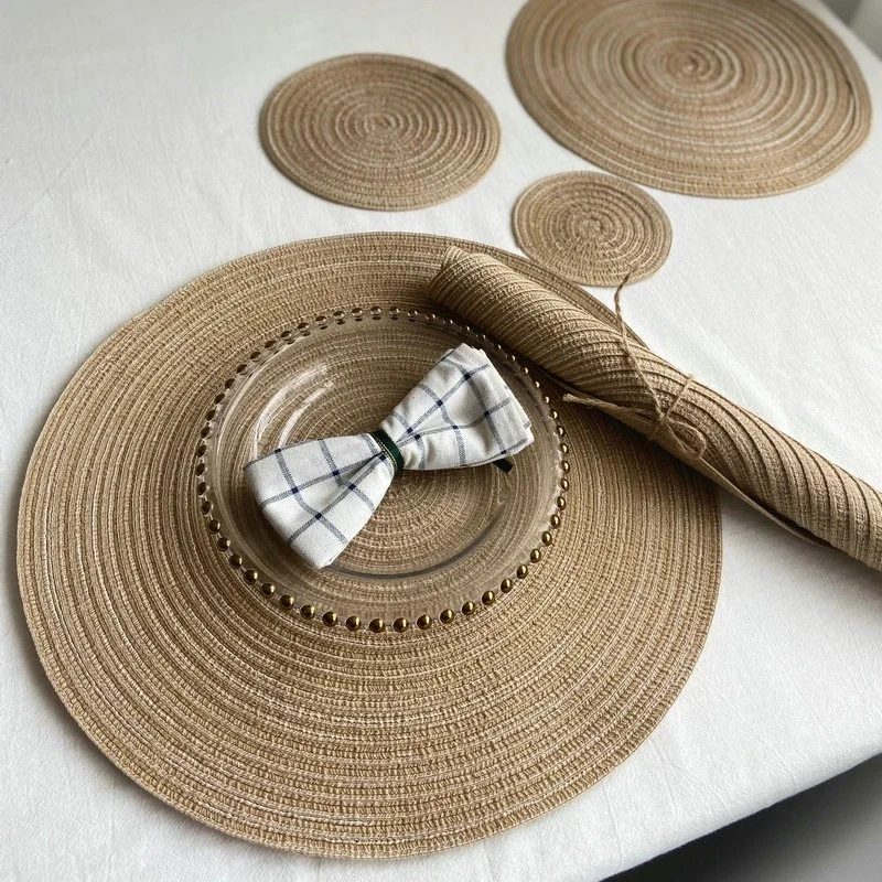 Round Placemat Nordic Style Cotton Yarn Ramie Woven Cup Mat Heat Insulation Plate Mat Anti-scald Non-slip Coaster Dish Mat