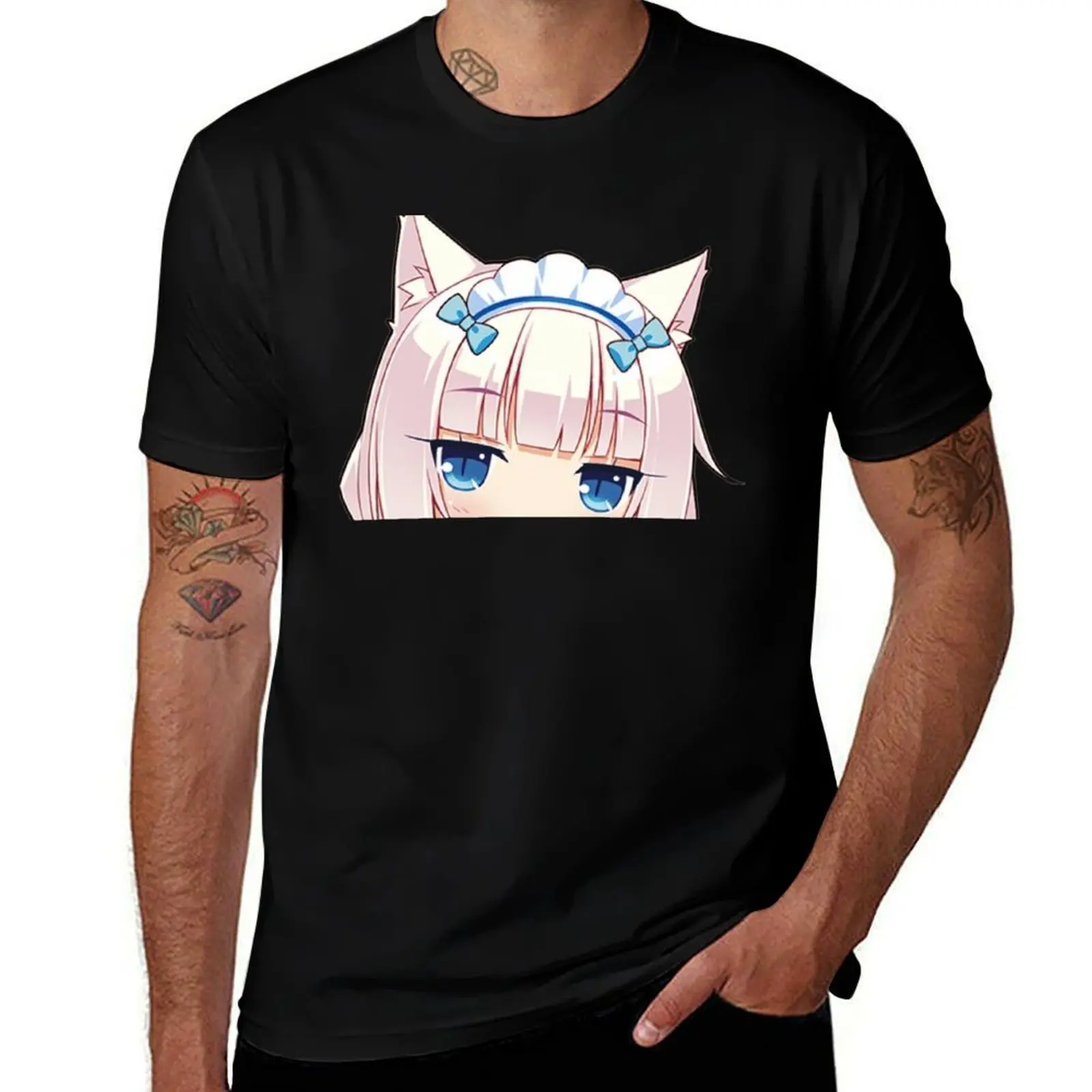 Neko maid peeker - vanilla girl peeking nekopara Sticker T-Shirt t shirts for man graphic vintage T-Shirt