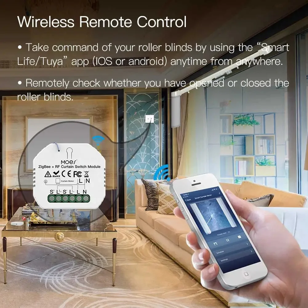 

Модуль умного выключателя для штор MOES ZigBee 3.0, мотор для рулонных штор, Tuya Smart Life, Alexa Echo, Google Home